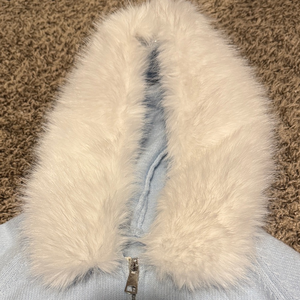 Light Blue Jacket with Faux Fur Hood - Picture 4 of 5